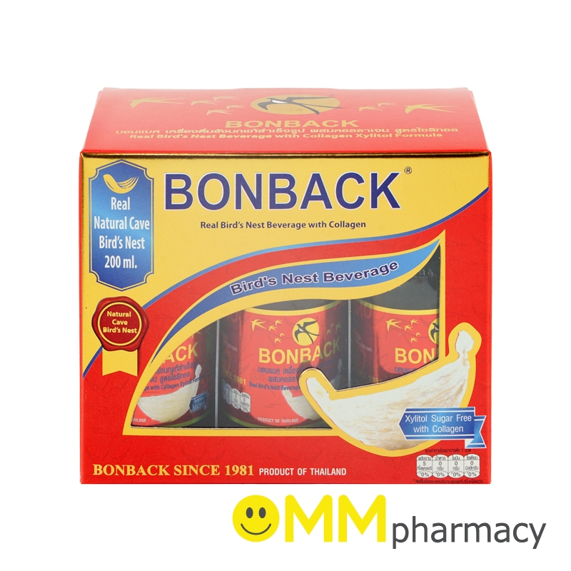 BONBACK เครื่องดื่มรังนกสำเร็จรูป ผสมคอลลาเจน (สูตรไซลิทอล) 6ขวดx200ML.