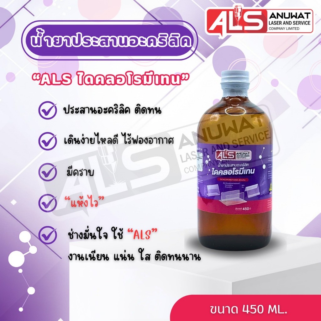 น้ำยาประสาน อะคริลิค ไดคลอโรมีเทน ใส แห้งไว (มีคราบขาว)