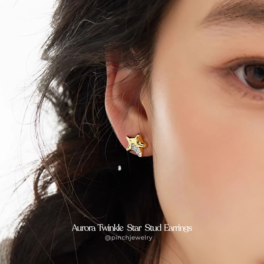 Pinch Aurora Twinkle  Star Stud Earrings ต่างหูดาวเงินประดับเพชร ก้านเงินแท้ silver 925
