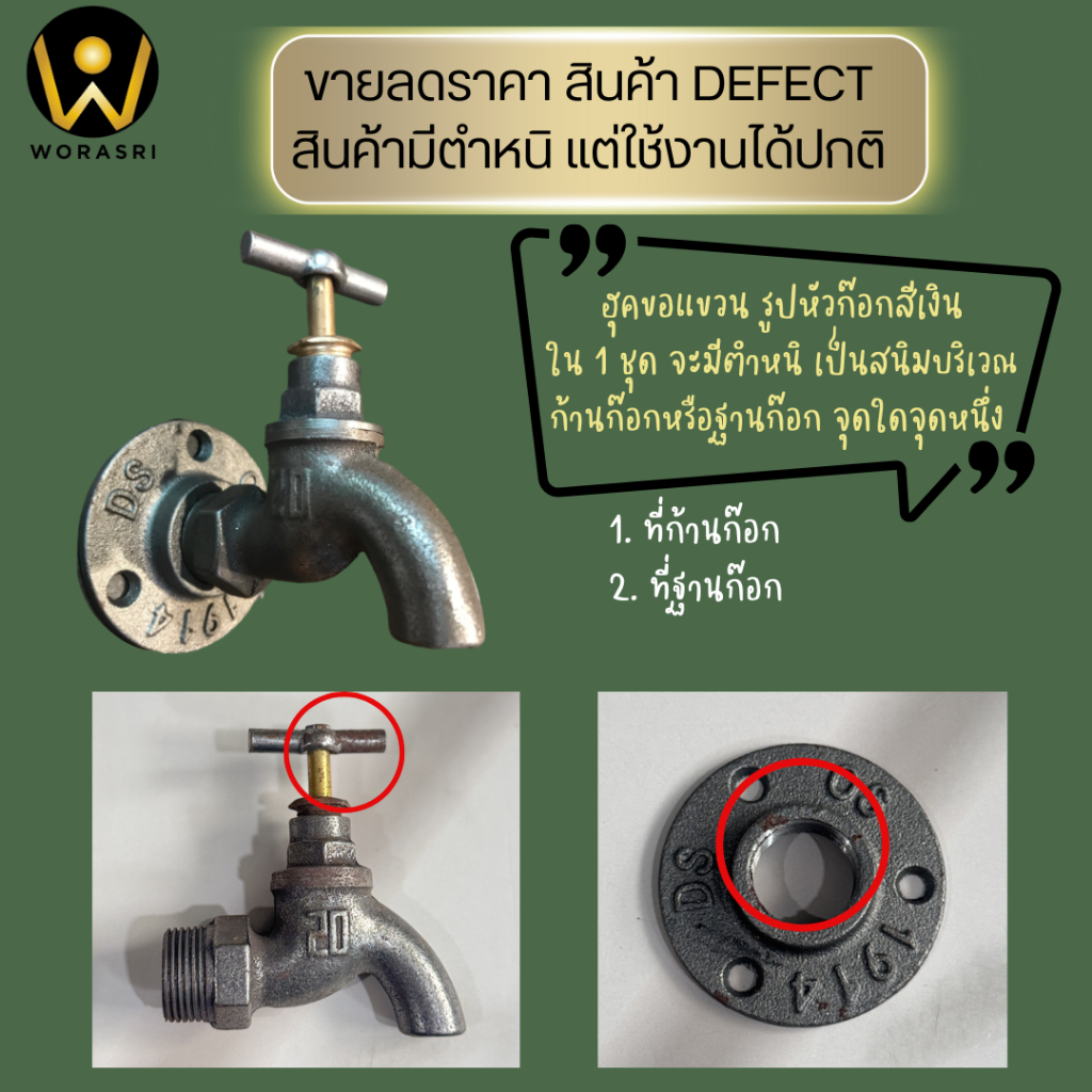 WoraSri SF02 ตะขอแขวนฮุคติดผนัง ตกแต่งบ้านทำจากท่อเหล็กสไตล์ลอฟท์ หัวก๊อกน้ำ สีเงิน ขนาด 9x9.5 ซม.