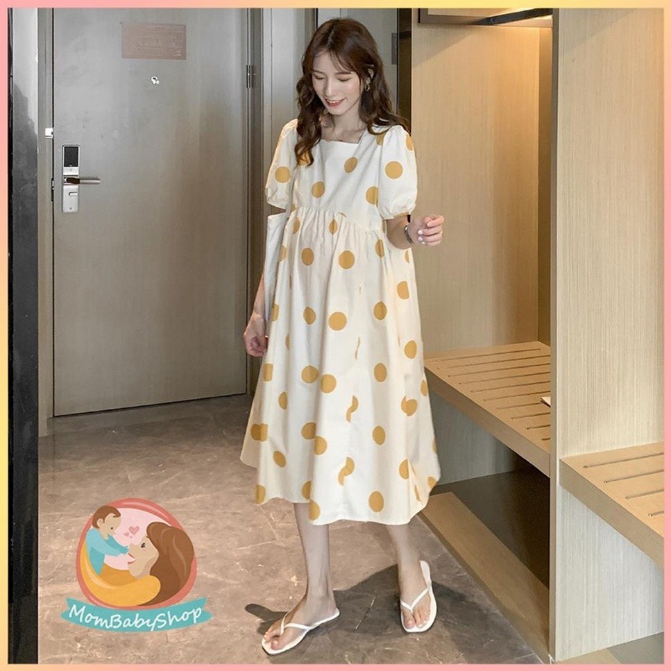 subscrub MOM baby New! ชุดคลุมท้องคุณแม่วัยใส สไตล์เกาหลีน่ารักๆ ชุดคลุมท้อง ลายจุด สีเหลืองน่ารักๆ 