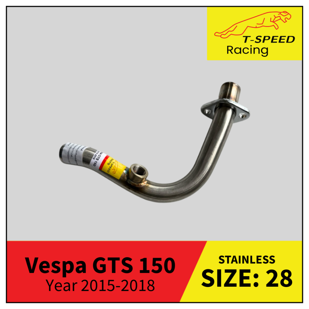 คอท่อ Vespa GTS 150 Year 2015-2018 สแตนเลส (Stainless) Size 28 m.m. แถมตัวสวม