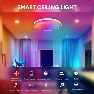 MeeGoo โคมไฟเพดาน Tuya WIFI Smart Ceiling Light หลอดไฟอัจฉริยะ 24W หลอดไฟ RGBCW สวิตช์ควบคุมระยะไกล ไฟห้องนอนสีสันสดใส