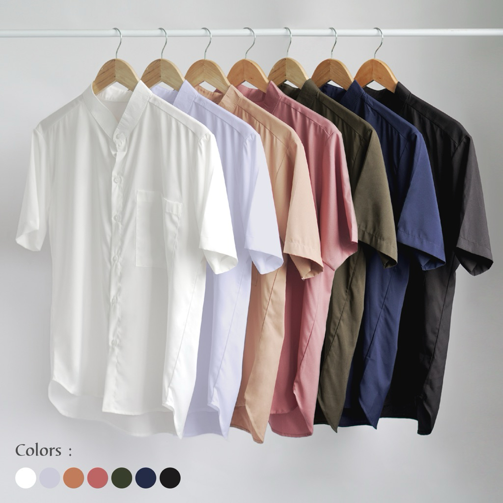 💥19 สี เสื้อคอจีน แขนสั้น Unisex  โอเวอร์ไซส์