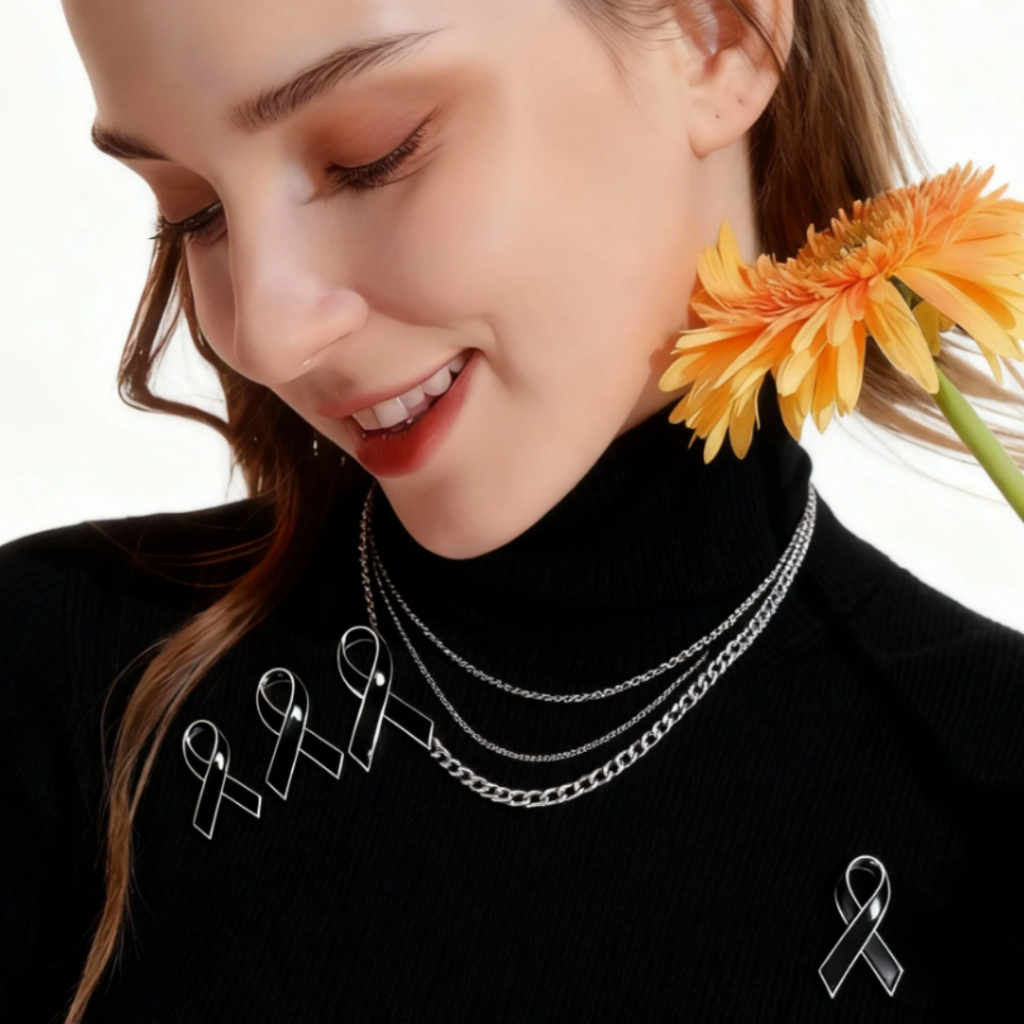 สไตล์โมเดิร์นโบว์สีดำ  เครื่องประดับเข็มกลัดสีดำ  ปุ่มสีดำคอคู่  เข็มกลัดนานาชาติ AIDS  โลโก้ส่งเสริ