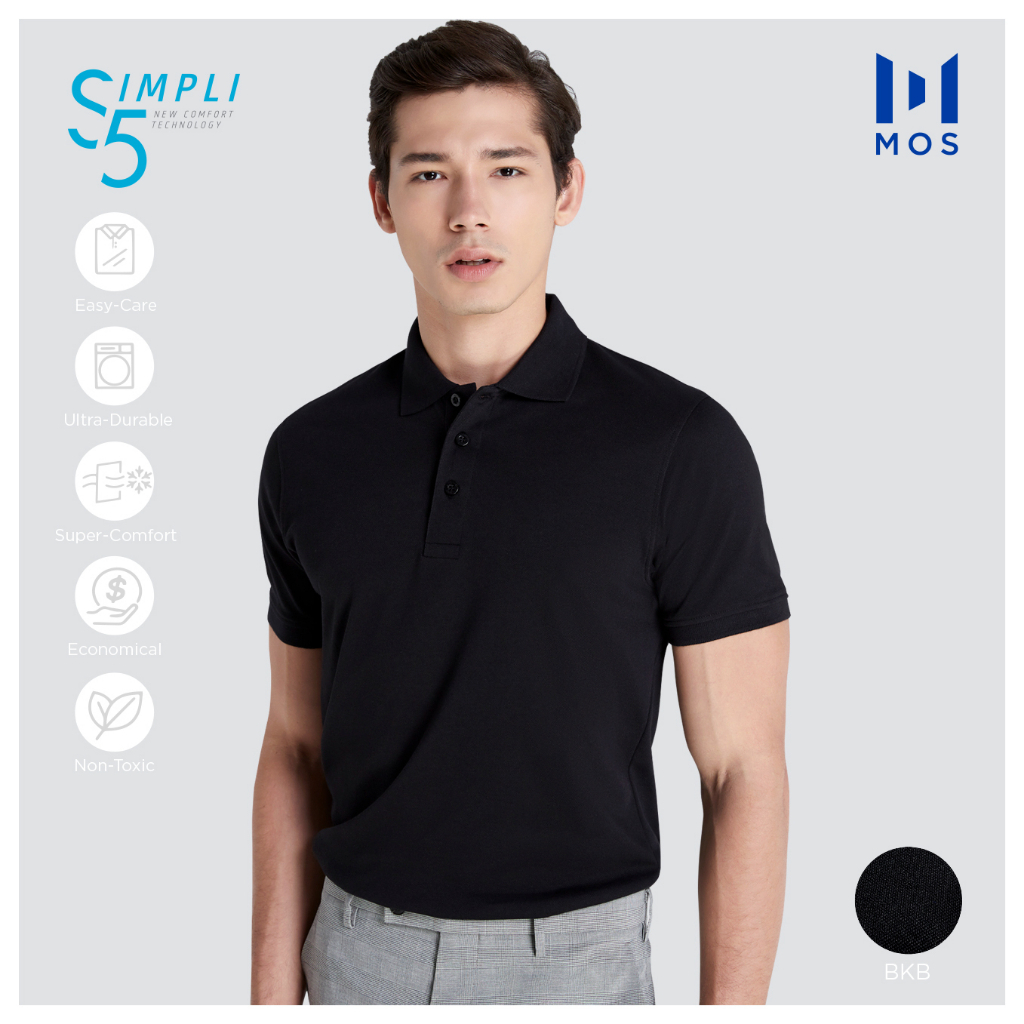 เสื้อโปโลผู้ชาย ผ้าเบอร์ 5 ยับยาก ไม่ต้องรีด รุ่น SPB-001 แขนสั้น คอปก – MOS SIMPLI5 สีดำ