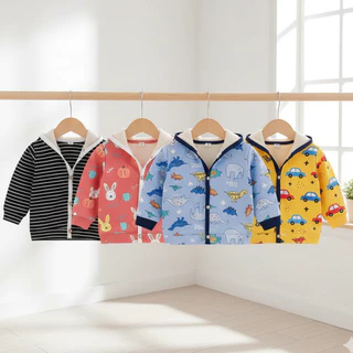 Babyonline(Y363)2I2-3 (ส่งด่วน1วัน)เสื้อแขนยาวกันหนาวมีฮู้ดสำหรับเด็กผู้ชายและผู้หญิงแบบกระดุมหน้า ด้านในบุขนนิ่ม