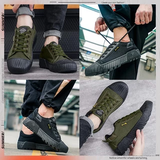 Luckkyshoes ไทยสต็อกพร้อมส่ง! รองเท้าผ้าใบสองสี พื้นยางกันลื่น ปลายกันกระแทก หลายไซส์ครบ มี 2 สี
