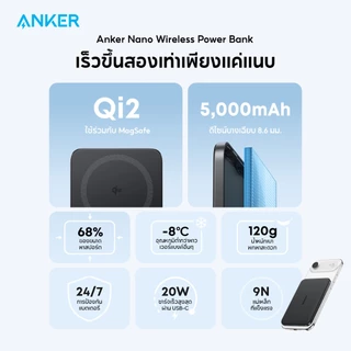 [Qi2]ANKER Nano PowerBank 5000mAh พาวเวอร์แบงค์ UltraThin Magnetic PD20W ชาร์จเร็ว แบตสํารอง สำหรับ iPhone 17/16 A1665