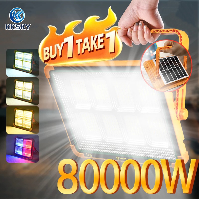 KKSKY ไฟโซล่าเซลล์ 80000W โซล่าเซลล์ สปอตไลท์พกพา โซล่าเซลล์USB IP68 Waterproofไฟฉุกเฉินในบ้านกันน้ำ สว่างมาก ไฟพกพาอเนก