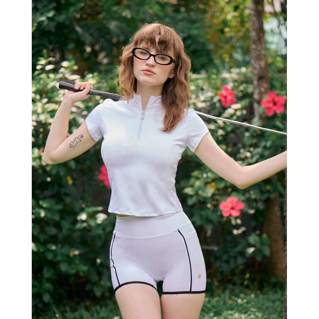 vyuslim short black/white กางเกงขาสั้นออกกำลังกาย