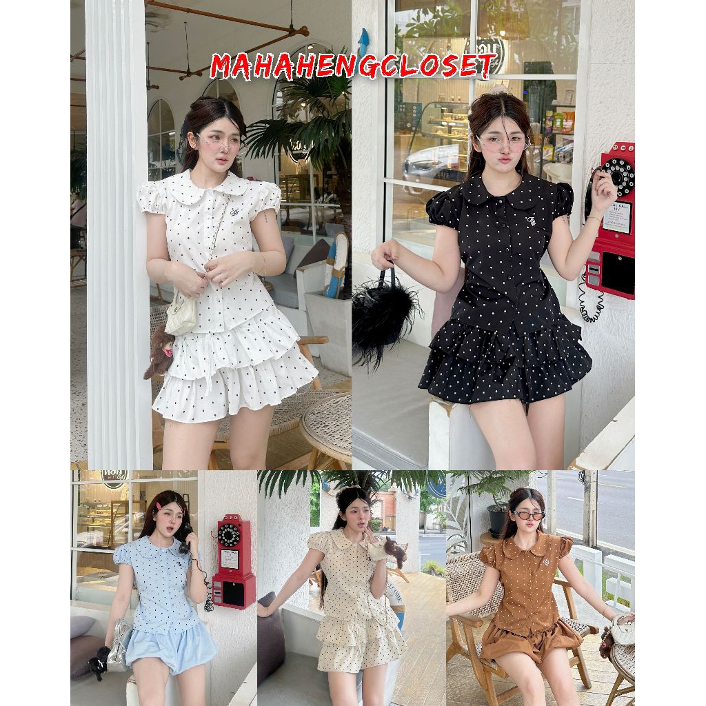 💰MahahengCloset💰เสื้อคอบัวแขนตุ๊กตาลายจุด มีเชือกผูกหลัง งานฮอตฮิต ใส่แล้วน่ารักมากๆ✨