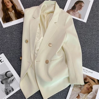 🔥ส่งไวจากไทย🔥 Blazer เสื้อสูทผู้หญิง เสื้อสูทสีกากีอารมณ์สบาย ๆ ใหม่ของผู้หญิง มี 4 สี，สไตล์โลหะสี่ปุ่ม