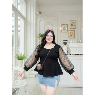 เสื้ิอแขนมุ้งจุดกำมะหยี่ ไซส์ใหญ่อก46-56 สำหรับสาวอวบอ้วนใส่ออกงาน สวยใส่สบาย