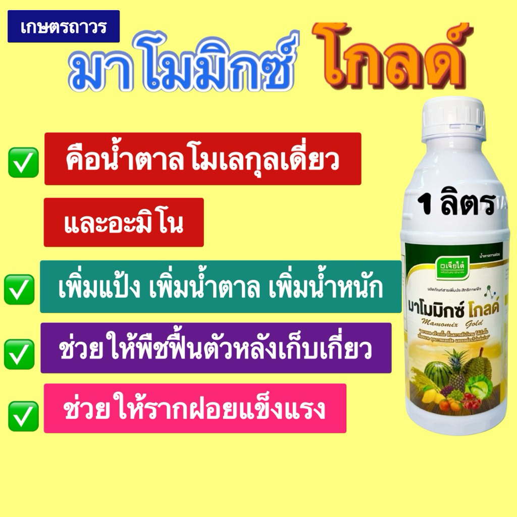 มาโมมิกซ์โกลด์ ขนาด 1 ลิตรคือน้ำตาลทางด่วน+อะมิโน จากเจียไต๋ช่วยเพิ่มผลผลิตให้แก