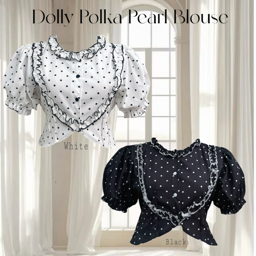 Dolly Polka Pearl Blouse เสื้อแขนตุ๊กตาทรงครอป หวานละมุนมากกก ลายจุดสุดน่ารัก