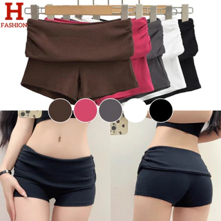 Hot fashion thai~พร้อมส่ง'กางเกงขาสั้นผู้หญิง สีทึบเอวต่ำเอว Flipping หัวกระเป๋าสะโพกลำลองกางเกงขาสั้น-FY2833