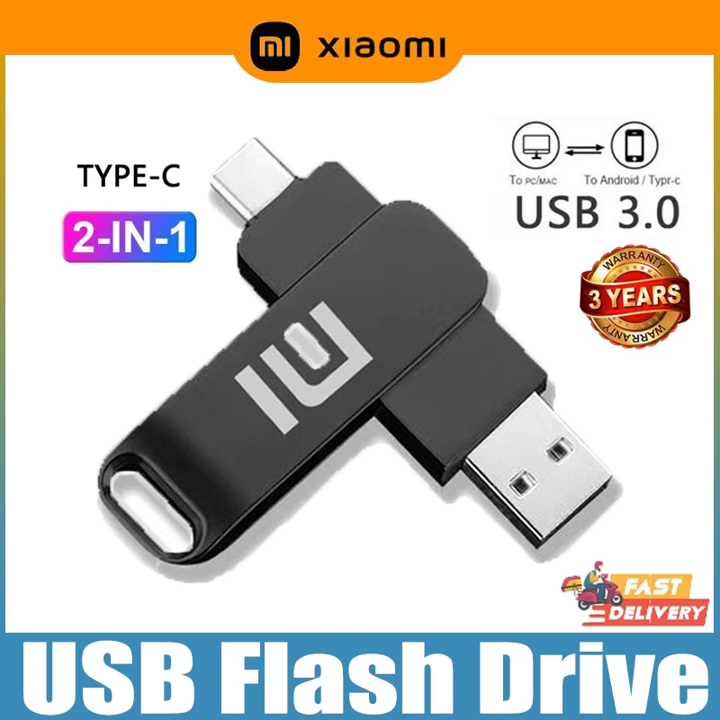 Xiaomi otg flashdisk แฟลชไดรฟ์โลหะ 2TB/1TB สีเงิน 2-in-1 Type-C และ USB 3.0 ถ่ายโอนข้อมูลเร็ว ฝาปิดป