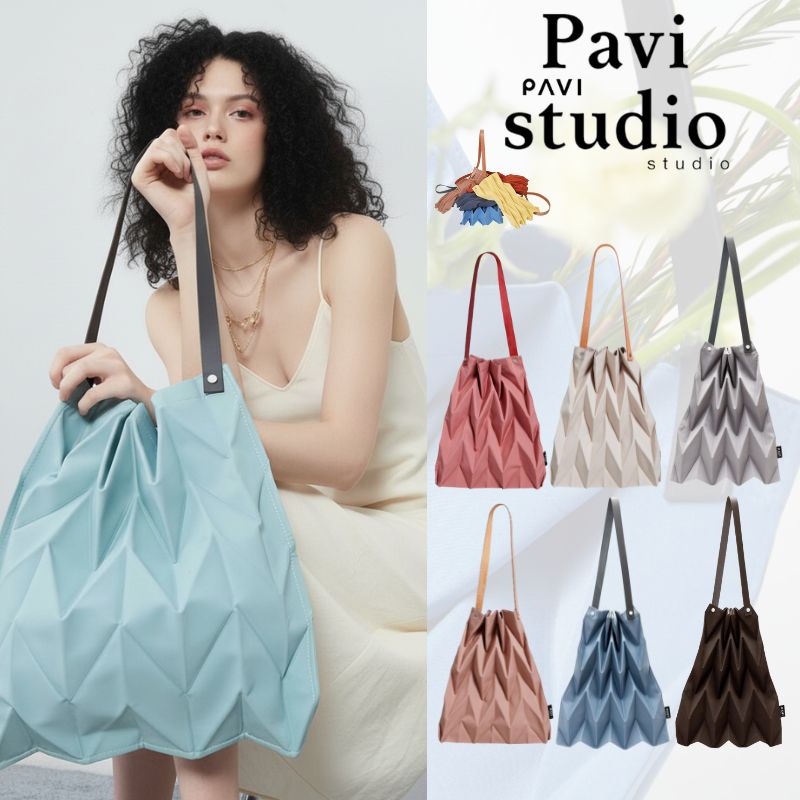 Pavi StudioTrend - W Pleat กระเป๋าผ้าอัดพลีทลาย W มี 14 สี Shoulder Bag กระเป๋าสะพายไหล่ กระเป๋าถือ