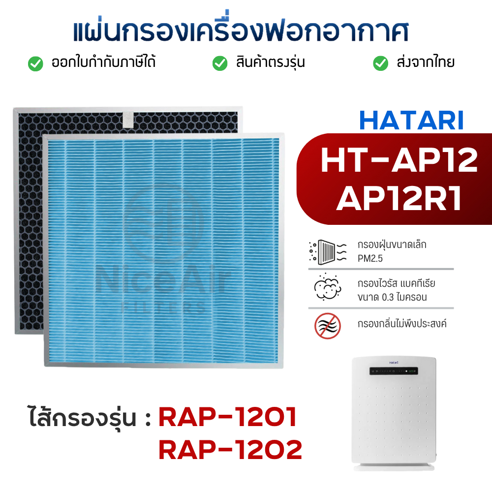 แผ่นกรองอากาศ Hatari HT-AP12 / AP12R1 ไส้กรอง RAP-1201 RAP-1202 สำหรับ เครื่องฟอกอากาศ ฮาตาริ HEPA Filter