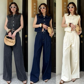 59 New Arrival 🪐💙🖤(SMLXL 790฿) Denim Set Sleeveless Top + Pa…