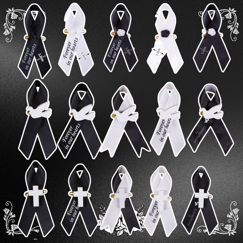 【สินค้ามีสต๊อกในกรุงเทพฯ จัดส่งรวดเร็ว】โบว์ขาวดำ โบว์ไว้อาลัย โบว์ไว้ทุกข์ โบว์ไขว้ โบว์เข็มกลัด เข็มกลัดโบว์ดำ เข็มกลั