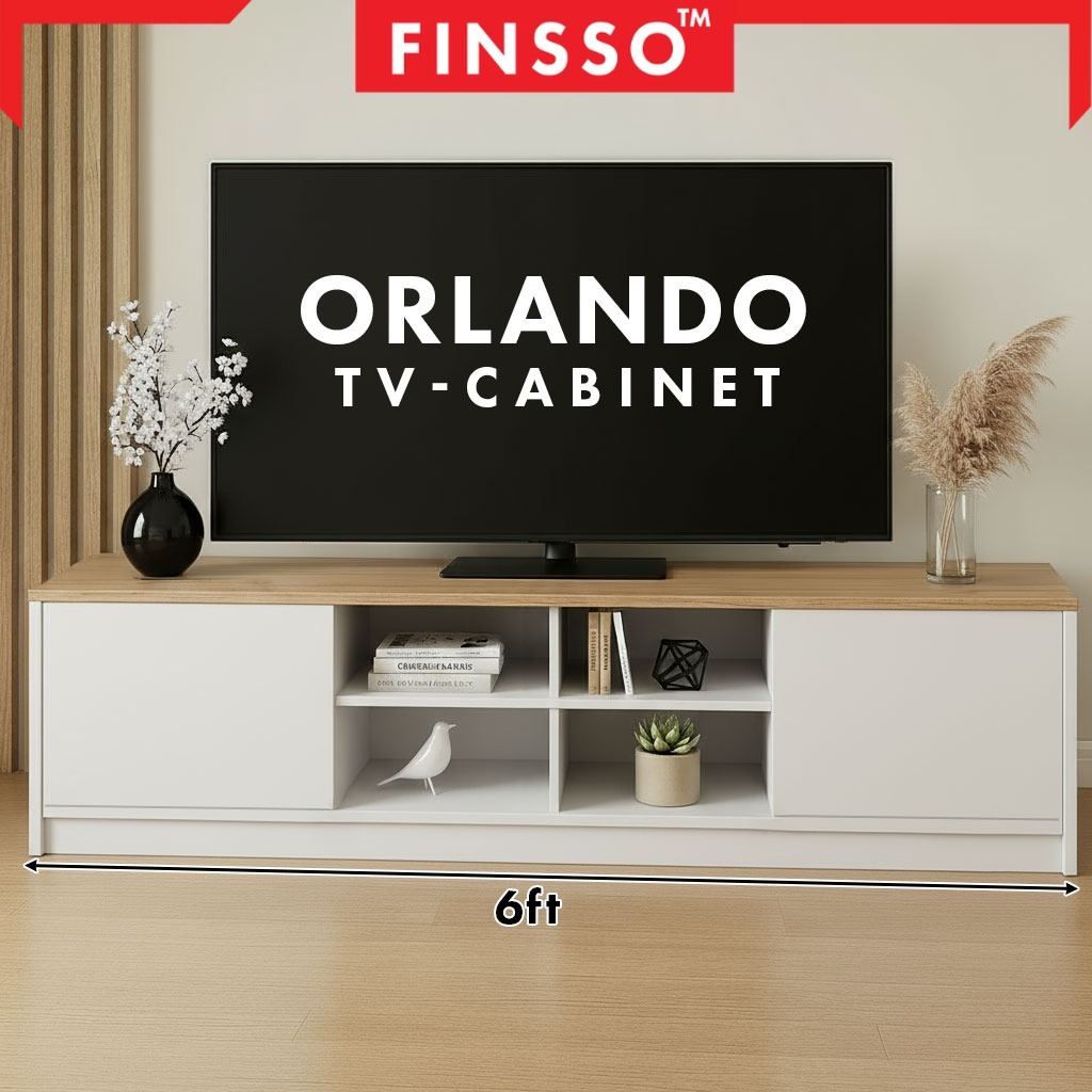FINSSO : ชั้นวางทีวี  ตู้ทีวี สไตล์ สไตล์ Minimal เรียบหรู เหมาะสำหรับห้องนั่งเล่น Orlando TV Cabinet