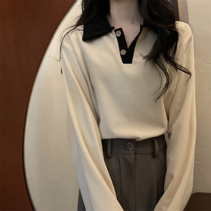 พร้อมส่งในไทย** เสื้อคอปกแขนยาวผ้าร่อง กระดุมใช้งานได้ เสื้อสีพื้น มีส่งด่วนกทม. Y280 - รูปที่ 2