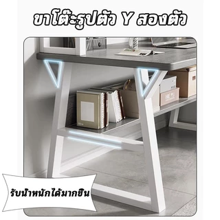 โต๊ะทำงาน โต๊ะคอมพิวเตอร์ 140/120/100/80CM พร้อมชั้นเก็บของ ขาโต๊ะเสริมรูปตัว K ติดตั้งง่าย Desk