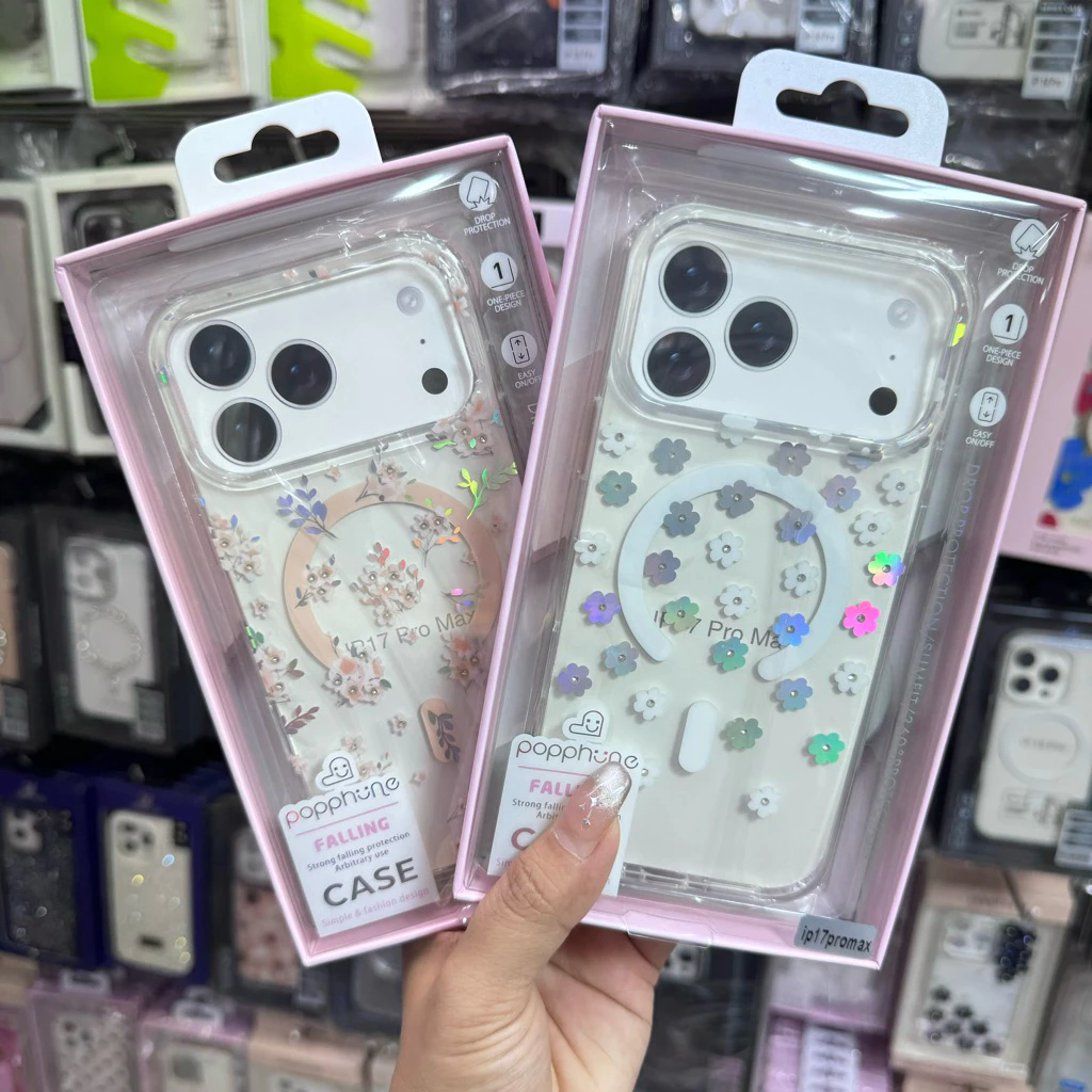BK Popphone เคสไอโฟน17promax เคสมือลายดอกไม้ แม่เหล็กชาร์จได้ สำหรับรุ่นIP13/14 IP17Air IP17pro IP16promax