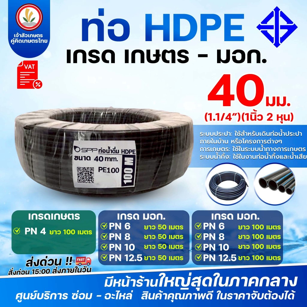ท่อ HDPE ขนาด 40 มม.(1นิ้ว2หุน) 1 1/4