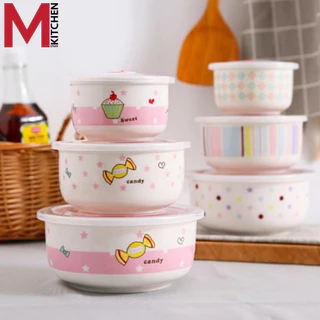 M KITCHEN CE-36 ชุดชามเซรามิค ชามเซรามิค ชามเซรามิก พร้อมฝาปิด 3ใบ/ชุด เข้าไมโครเวฟได้ (C0)