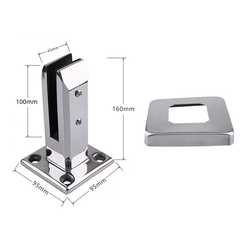 ที่หนีบกระจกราวกระจก ขาจับกระจก ชั้นยืนบันไดระเบียงแก้ว ราวกันตกกระจก สแตนเลส 304 ทรงเหลี่ยม ฟรี!ที่ครอบฐานและ - รูปที่ 4