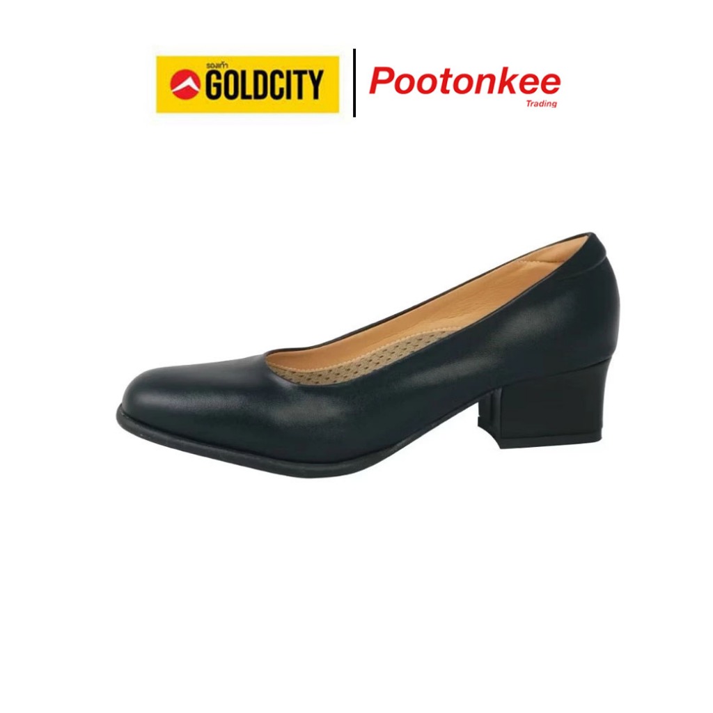 GOLD CITY รุ่น C019 รองเท้าคัชชูผู้หญิง รองเท้านักศึกษา สีดำ ส้นสูง 1.5 นิ้ว ไซส์ 36-44