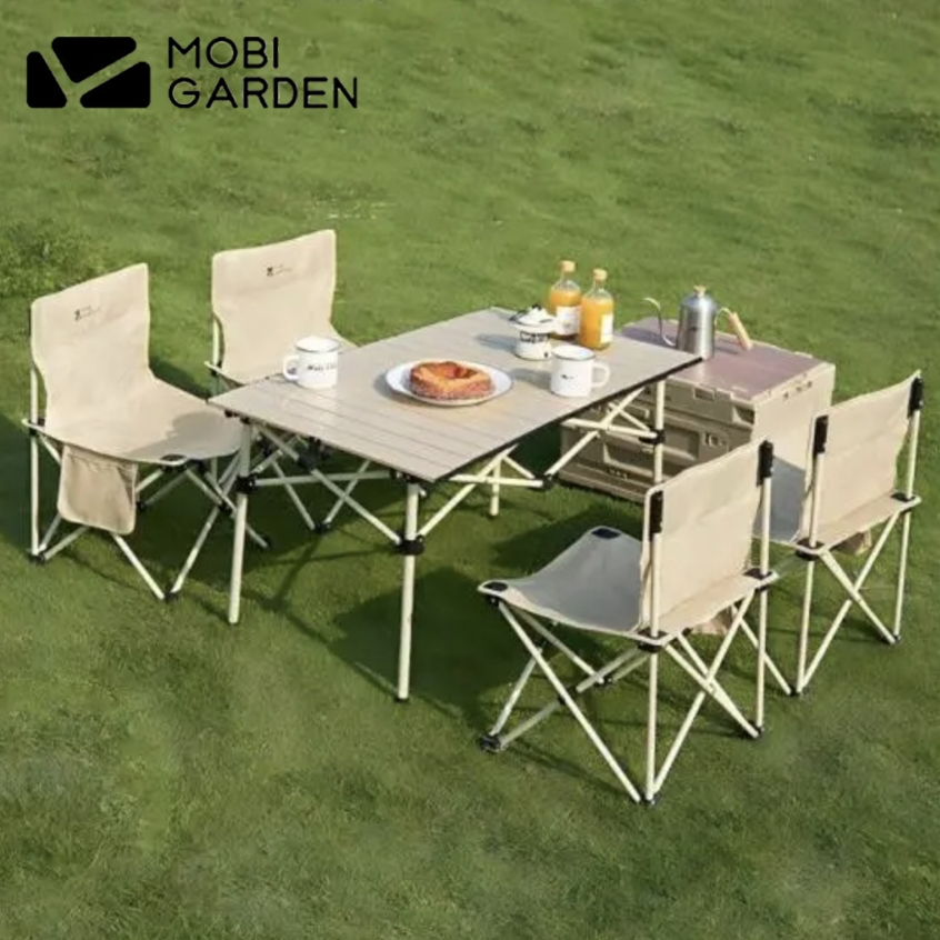 Mobi garden ชุดโต๊ะพับและเก้าอี้ Mobi Garden สำหรับการตั้งแคมป์กลางแจ้ง ปิกนิก สี Japanese khaki