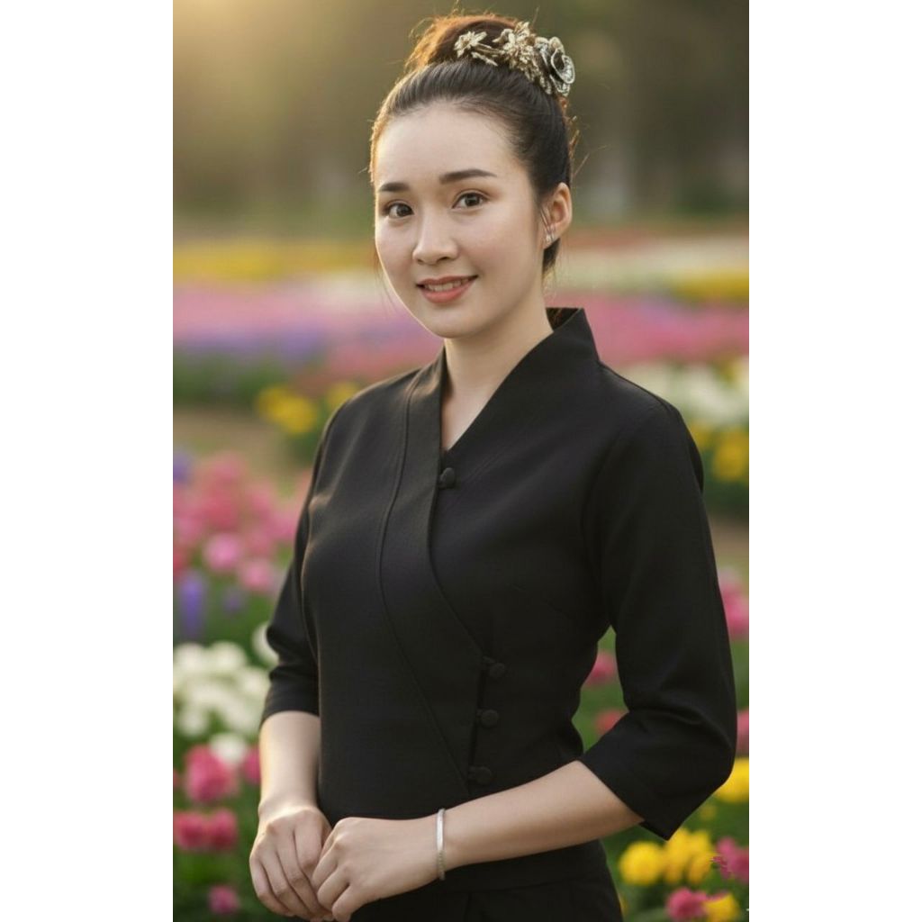 🌸เสื้อผ้าฝ้ายเยื่อไผ่ อัดกาว รุ่นคอป้ายแหลม 🌸