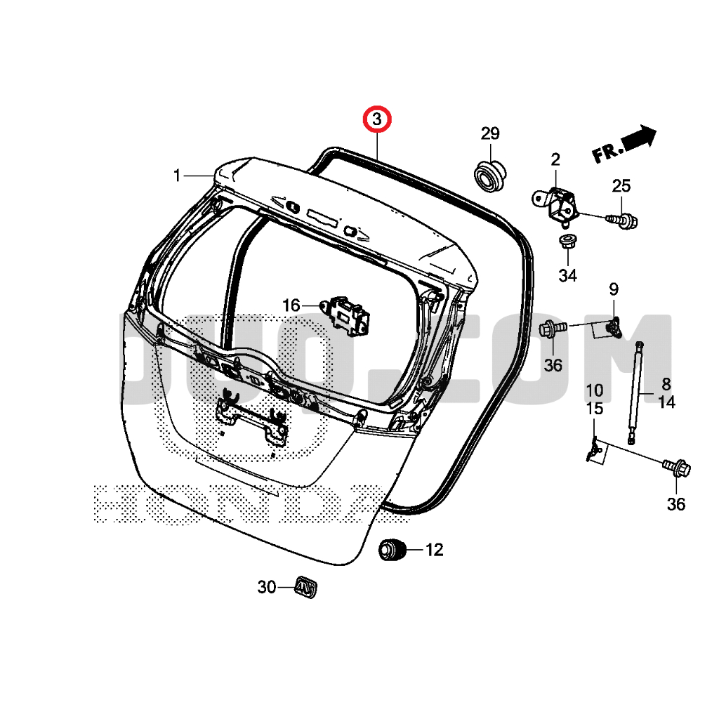 GK ยางฝาท้าย ยางขอบประตูฝาท้าย Weatherstrip, Tailgate Trunk Lid  Rear Bonnet Rubber Honda Jazz 2014-