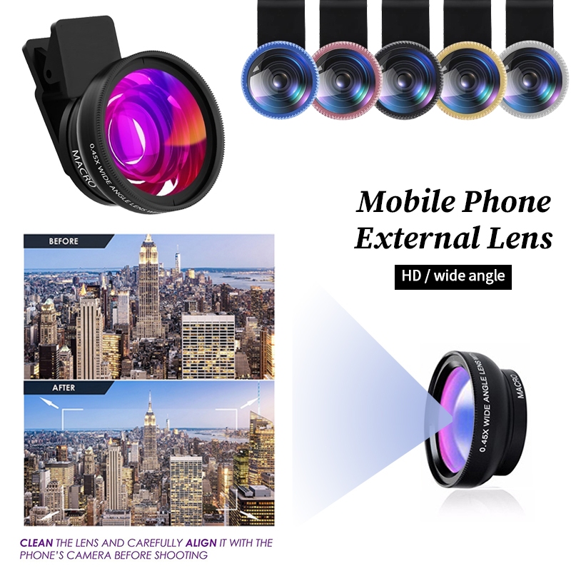 เลนส์เสริมมือถือ 2 in 1 Super wide Macro 0.45x & Macro 15x Lens เลนส์คลิปบนโทรศัพท์สำหรับสมาร์ทโฟน