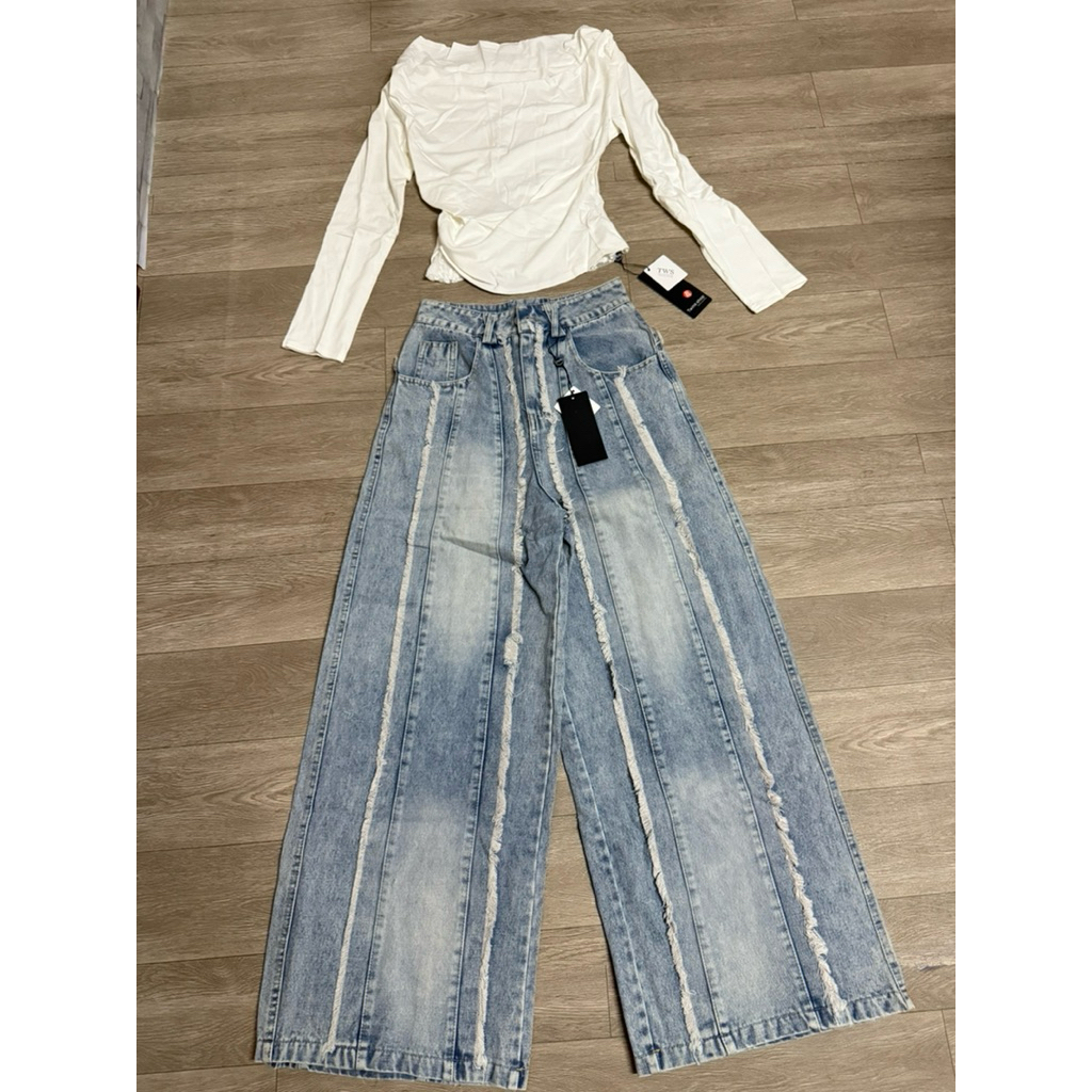 เซตเสื้อขาวแต่งลูกไม้สวยTWinshopไซร์Mมือ1