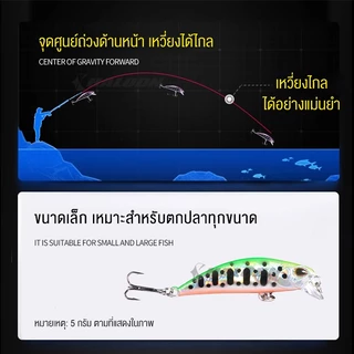 HALODN เหยื่อตกปลา ลาพลาสติก เหยื่อเบส Minnow Sinking Lure ปลอม 5 กรัม 5 ซม. พร้อมตะขอ 2 ชิ้น นตกปลาล