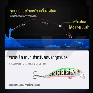FW เหยื่อตกปลา ตกปลาพลาสติก เบส Sinking Minnow เหยื่อปลอม 5 กรัม 5 ซม พร้อมตะขอ 2 ชิ้น นตกปลาล พลาสติกเหยื่อ