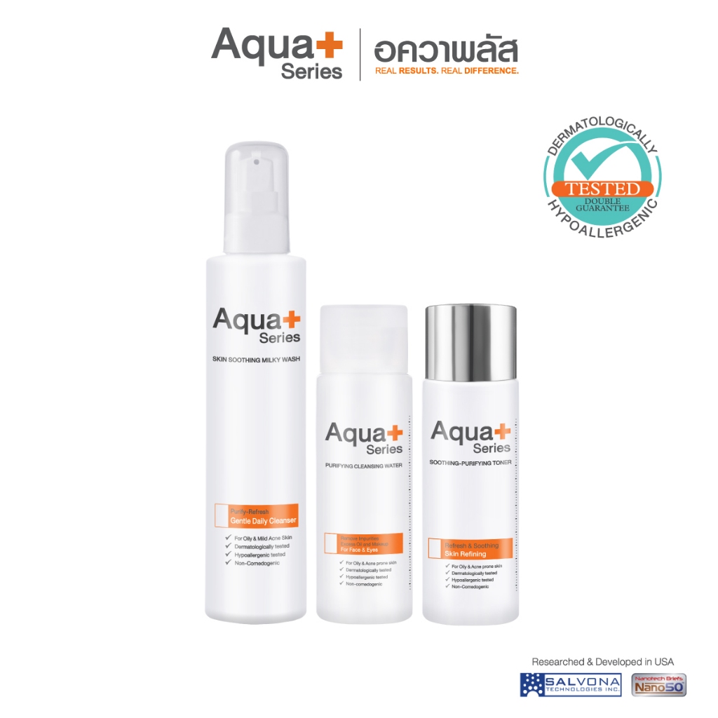 (ส่งฟรี) Aqua+ Series Skin Soothing Milky Wash 175 ml. & Cleansing Water 50 ml. & Toner 50 ml.