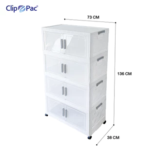 ตู้เก็บของ 1-5 ชั้น ใบใหญ่ ตู้เก็บของพับได้ แบรนด์ Clip Pac กล่องเก็บของพับได้ มีล้อ ฝาเปิด-ปิดแบบแม่เหล็ก