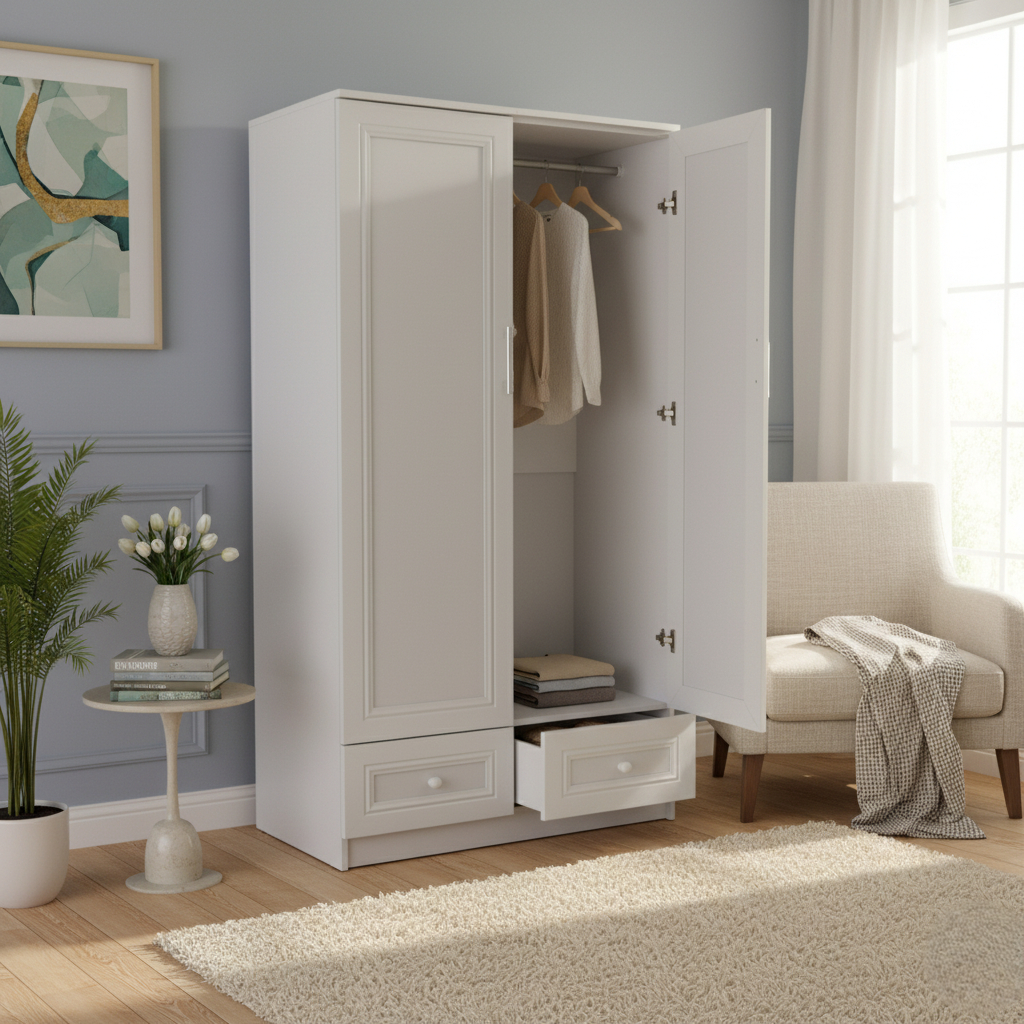 🔥ราคาพิเศษ🔥Hawa 90 Furniture ตู้เสื้อผ้า​ผู้ใหญ่ บานแฟรม  2บาน 2ลิ้นชัก 50*80*150​😊