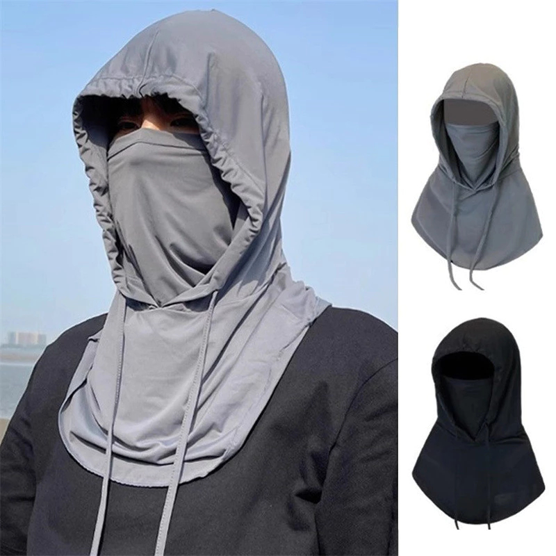 หมวกกันแดด 3 in 1 หน้ากากผ้าไหมน้ําแข็ง คลุมหัว ปิดหน้า คลุมคอได้ กันฝุ่น UV ระบายอากาศดี นุ่มสบาย