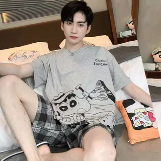 ชุดนอนลายการ์ตูนเครยอนชินจัง ชุดนอนผู้ชาย เนื้อผ้าคอตตอน ชุดลำลองไซส์ใหญ่ ใส่เที่ยวกลางคืนได้