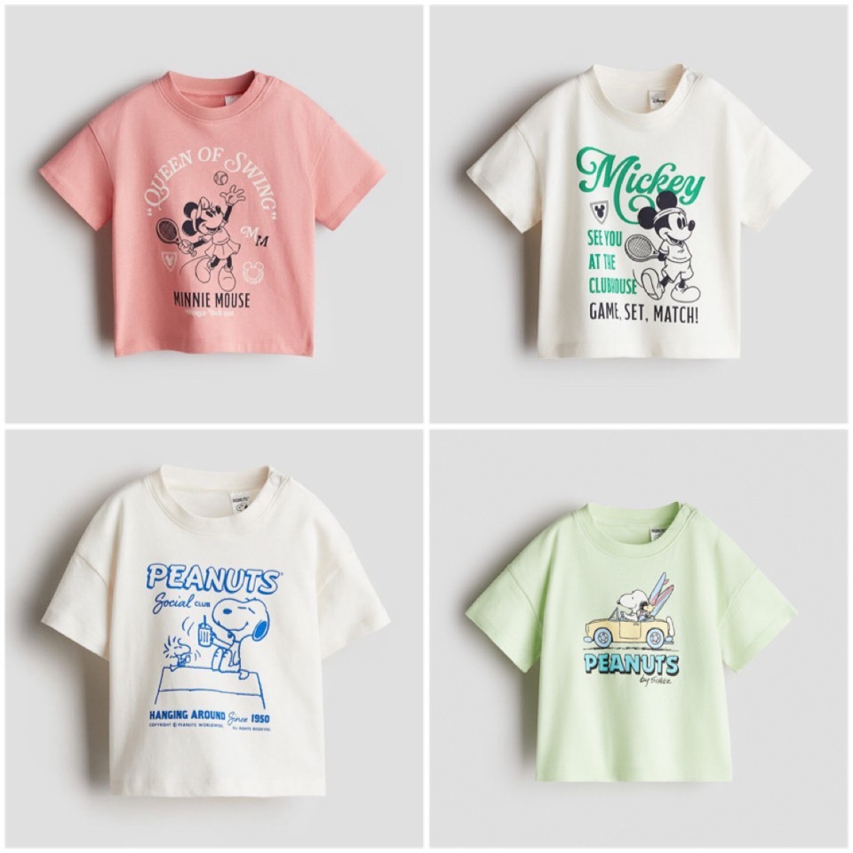 H&M เสื้อยืดเด็กเล็ก สีเขียว ตรงคอมีกระดุม ไซด์ 4 เดือน - 2 ปี ของใหม่ ป้ายห้อย แท้ พร้อมส่ง