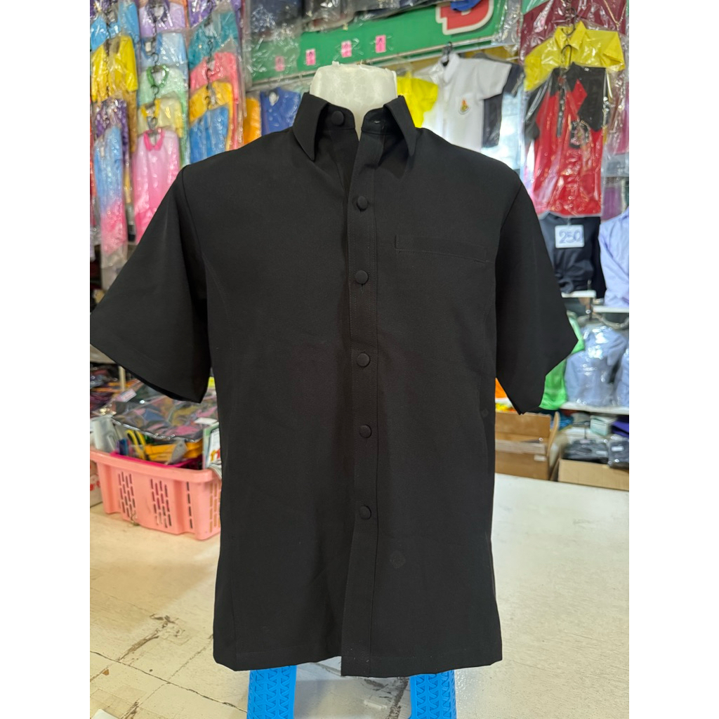 เสื้อซาฟารี สีดำ แขนแบน กระเป๋าเจาะ ซับในครึ่งตัว