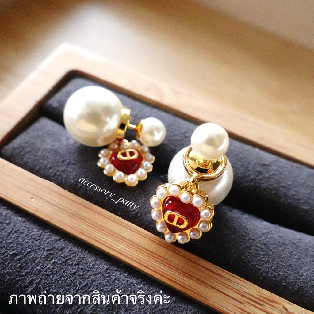 ♥️ต่างหูมุกก้านเงิน รุ่นD/56 จี้หัวใจสีแดงล้อมมุก สวยมากๆค่ะ งานสวยเป๊ะสุดค่ะ✨ - รูปที่ 3