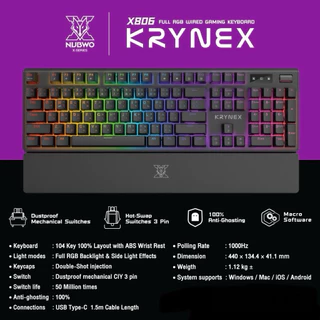 Nubwo X806 KRYNEX [Black]Full Rgb Wire Gaming Keyboard คีย์บอร์ดแมคคานิคอล ไฟRgb ตั้งมาโครได้ ถอดสวิทช์ได้ ประกันศูนย์